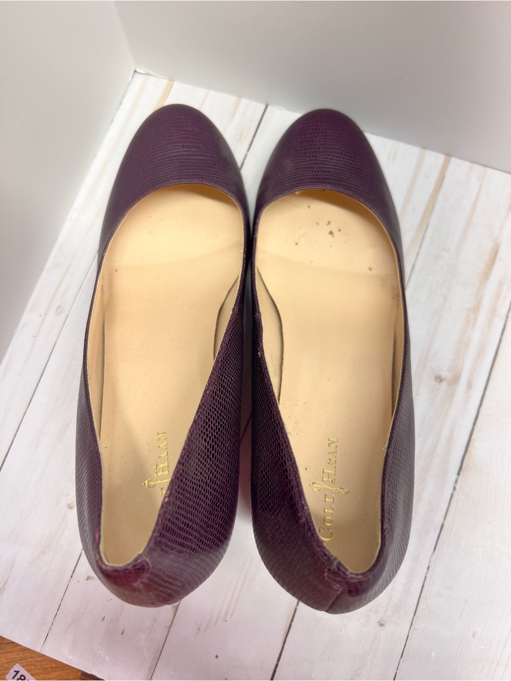 Cole Haan Lainey Dark Plum Textured Leather Wedge Pumps Size 10.5 - Picture 7 of 9
